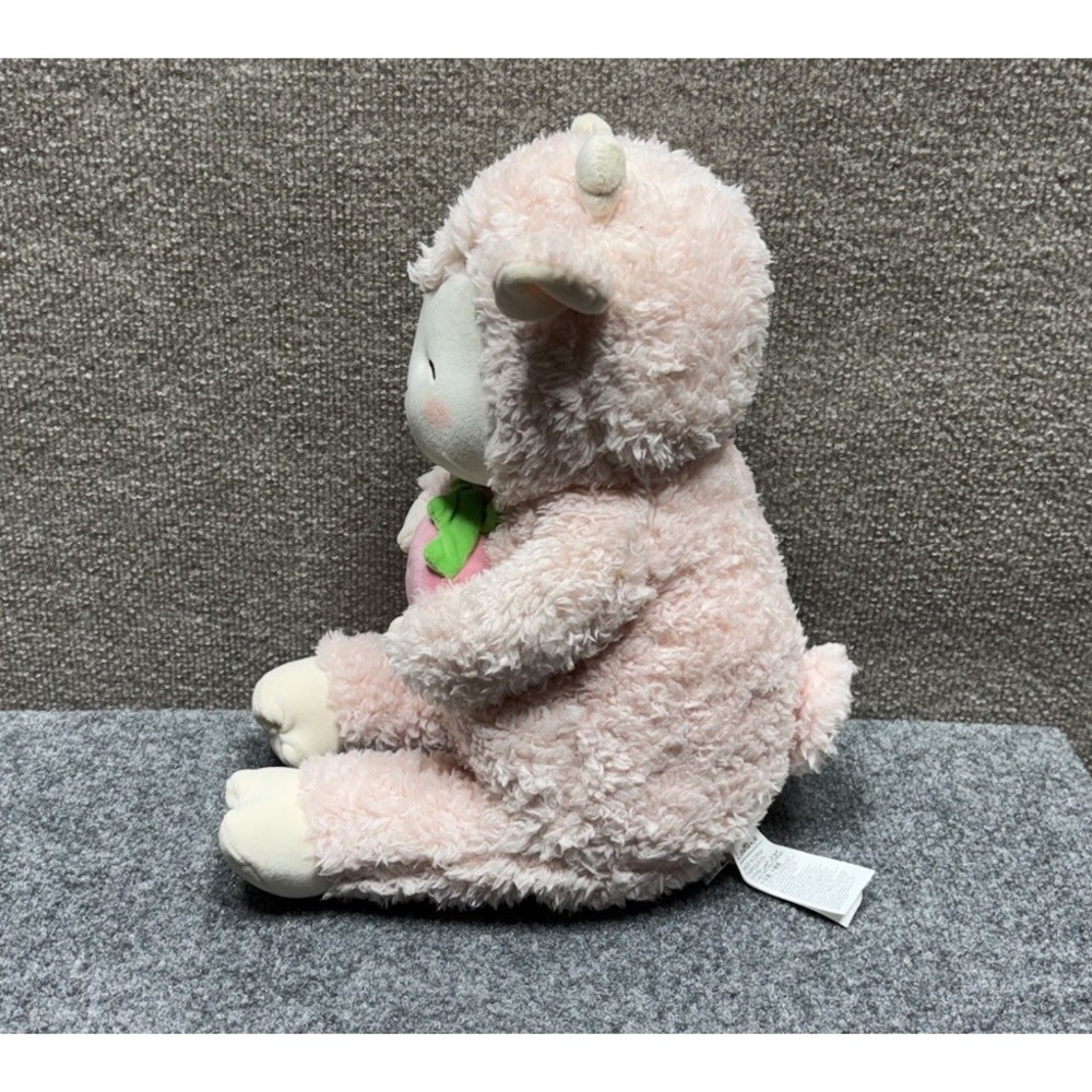 Miniso Pink Lazy Sleepy Blossom Plush Sheep Lamb 14" Holding Strawberry - Picture 2 of 6